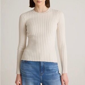 Quince Cream Ribbed Crew Neck Sweater